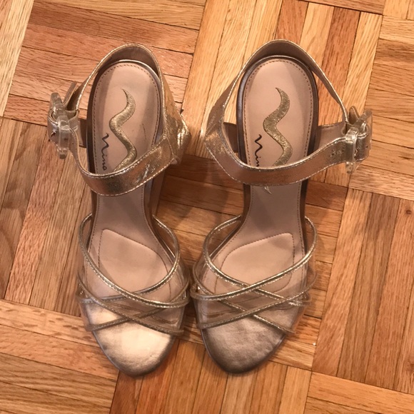 Nina Clear and Gold Heels Size 9/Eu 40 - Picture 2 of 8